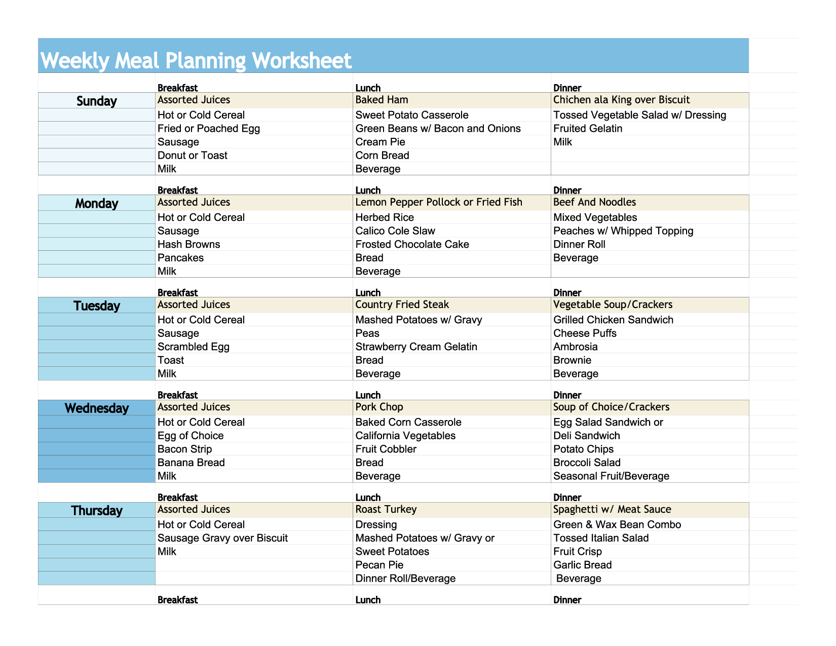 printable meal plan for type 2 diabetes