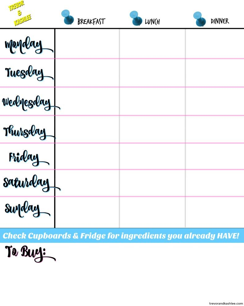 Downloadable Printable Weekly Meal Planner Grocery List 