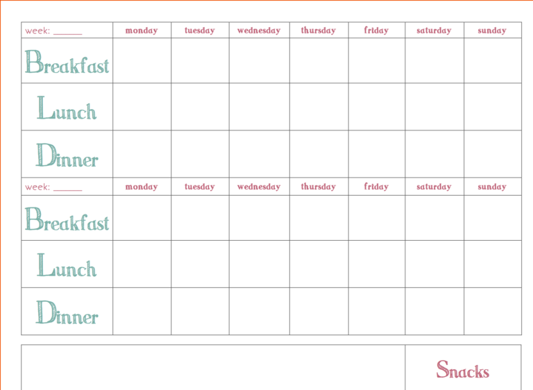 Free Download Weekly Meal Planner Template Printable