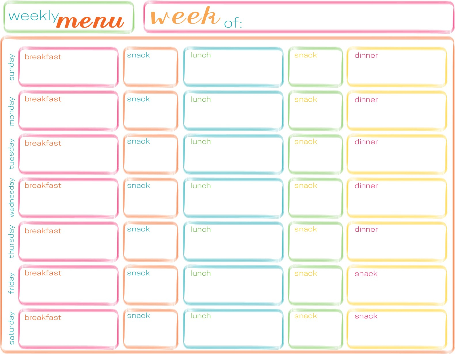 Free Download Weekly Meal Planner Template Printable