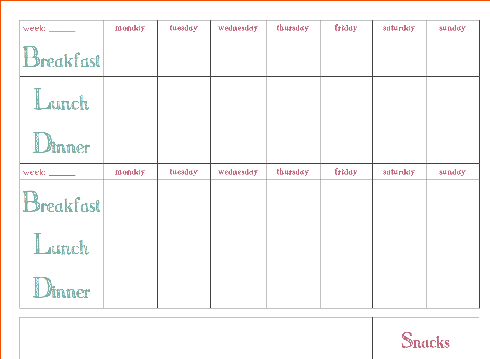 Free Download Weekly Meal Planner Template Printable 