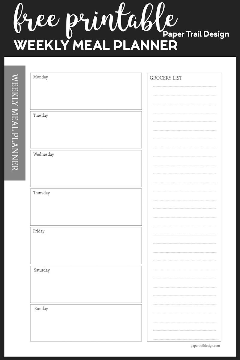 Free Meal Planner Printable Template Paper Trail Design 