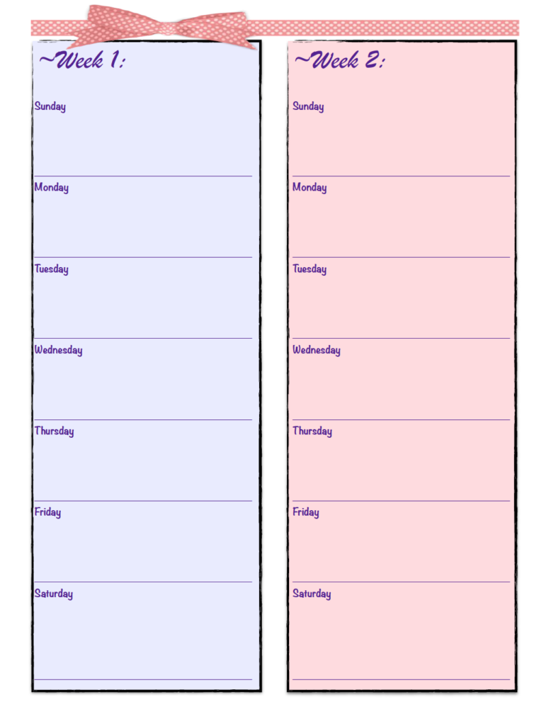 Free Printable 2 week Meal Planners 4 Designs