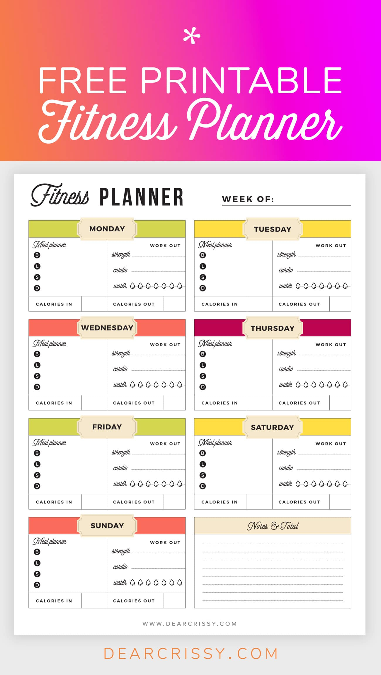 Free Printable Fitness Planner Meal And Fitness Tracker 