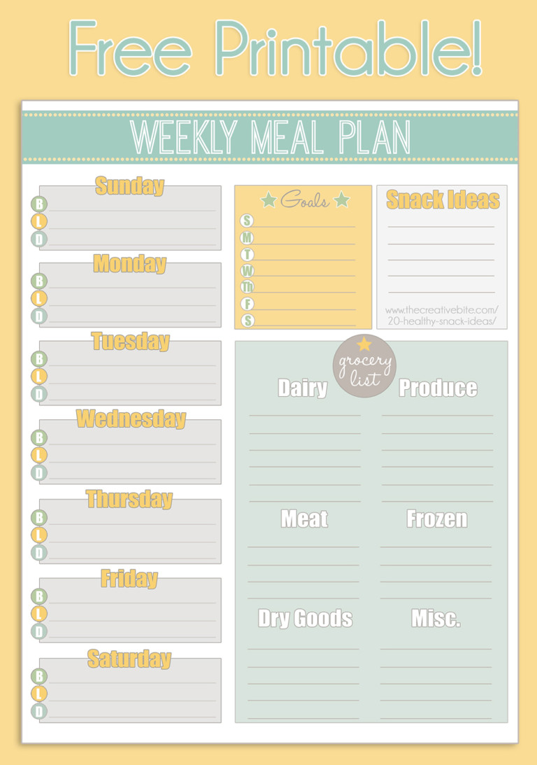 Free Printable Weekly Meal Planner Calendar