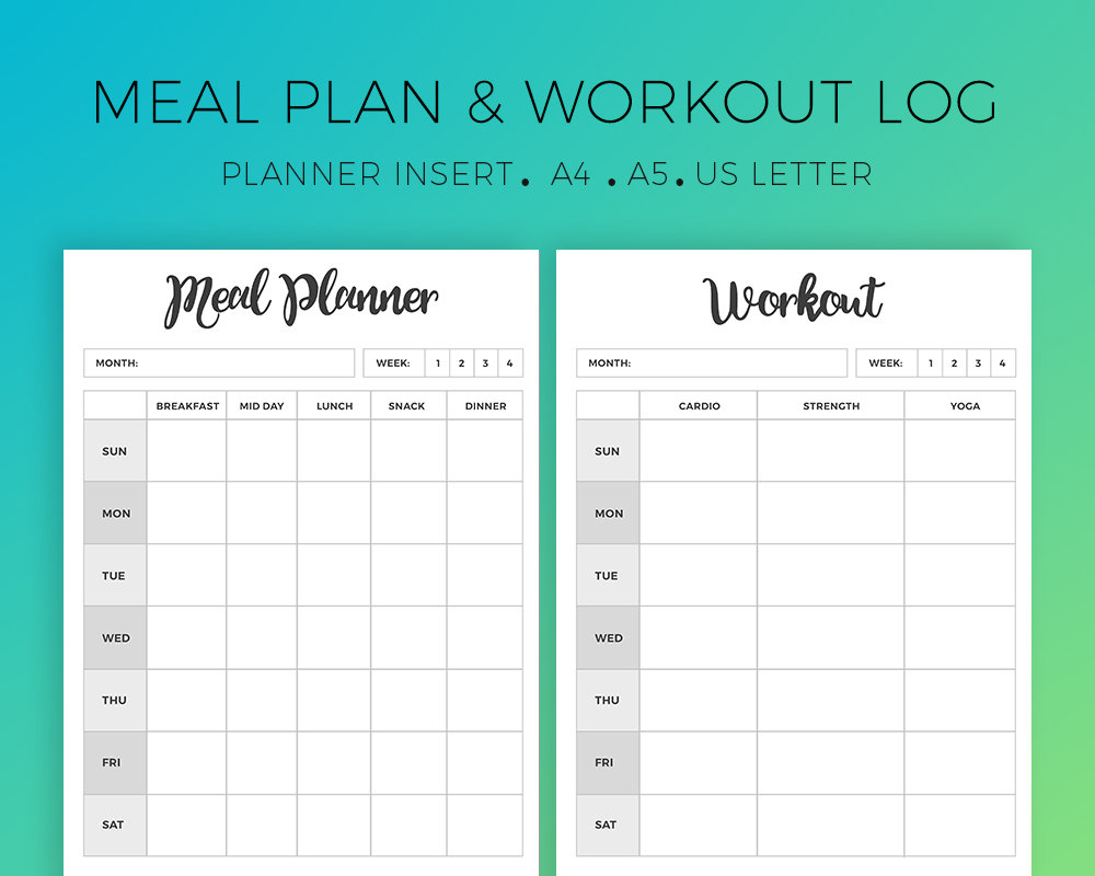 Meal Planner Workout Planner Weekly Meal Plan Weekly Etsy
