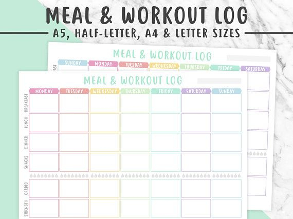 MEAL WORKOUT LOG Printable Meal Planner Workout 