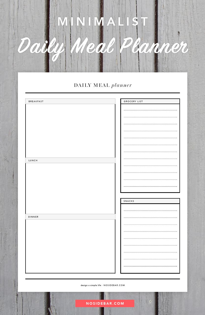 Minimalist Daily Meal Planner Printable Meal Planner 