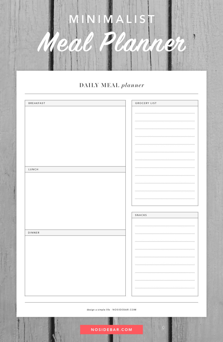 Minimalist Daily Meal Planner Printable Meal Planner