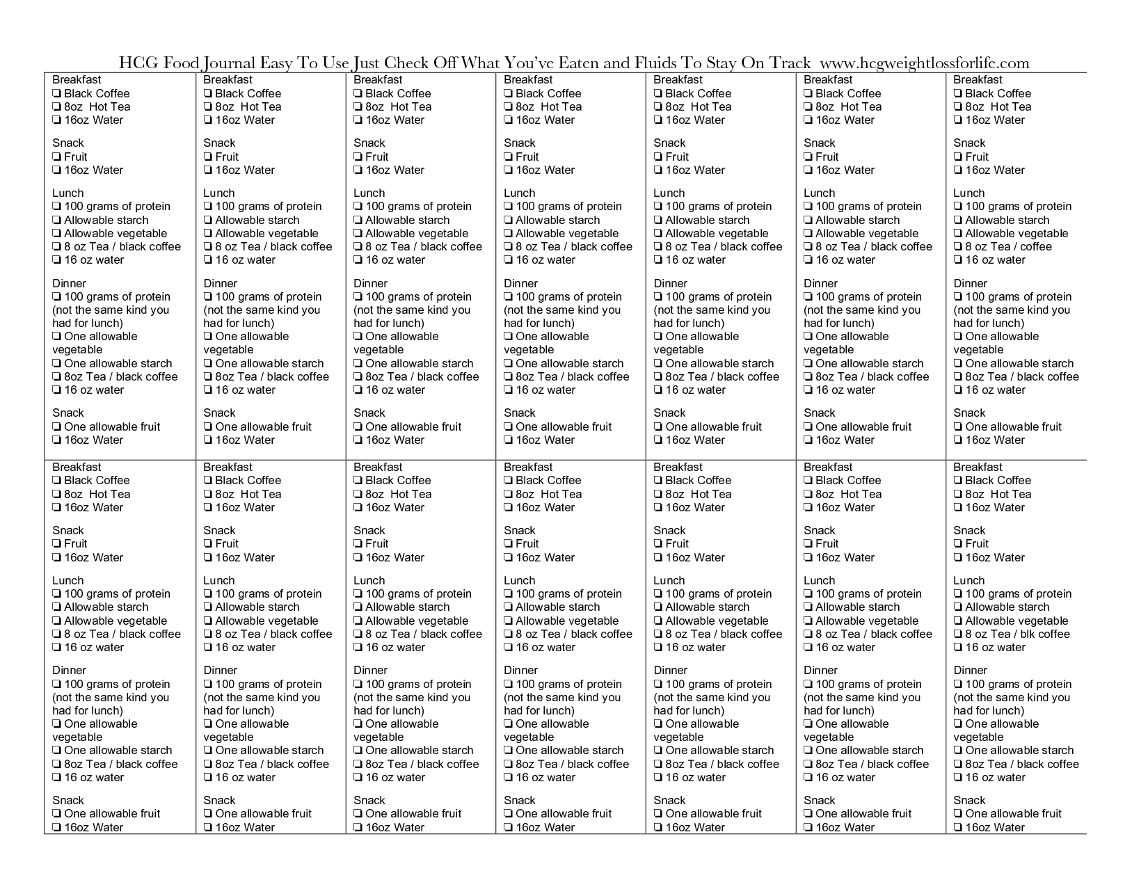 Printable Hcg Diet Journal Template Hcg Diet Recipes 