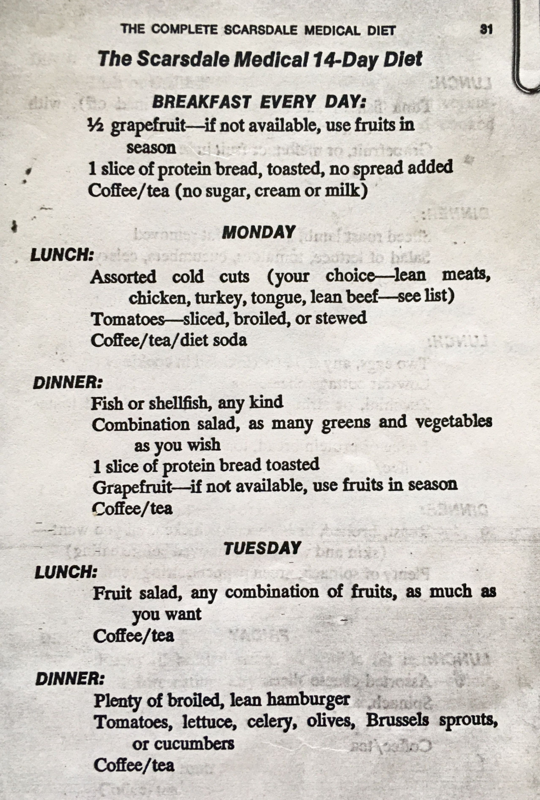 Scarsdale Diet Plan Printable