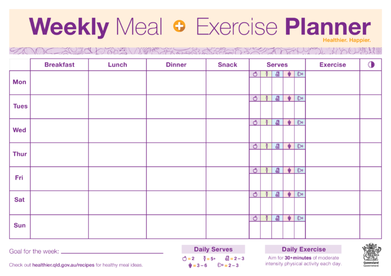 Weekly Meal Exercise Planner Templates At