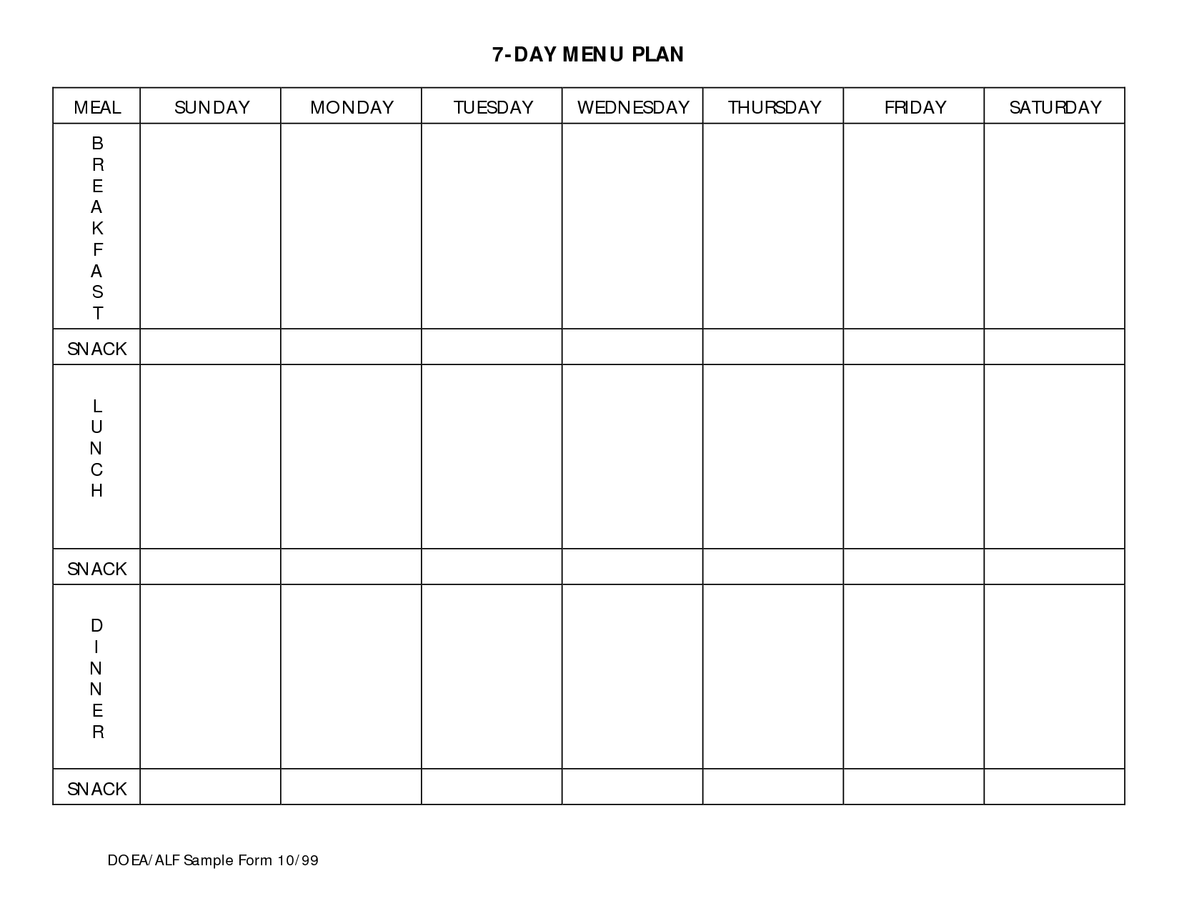 7 Day Meal Planner Template Meal Planning Calendar 