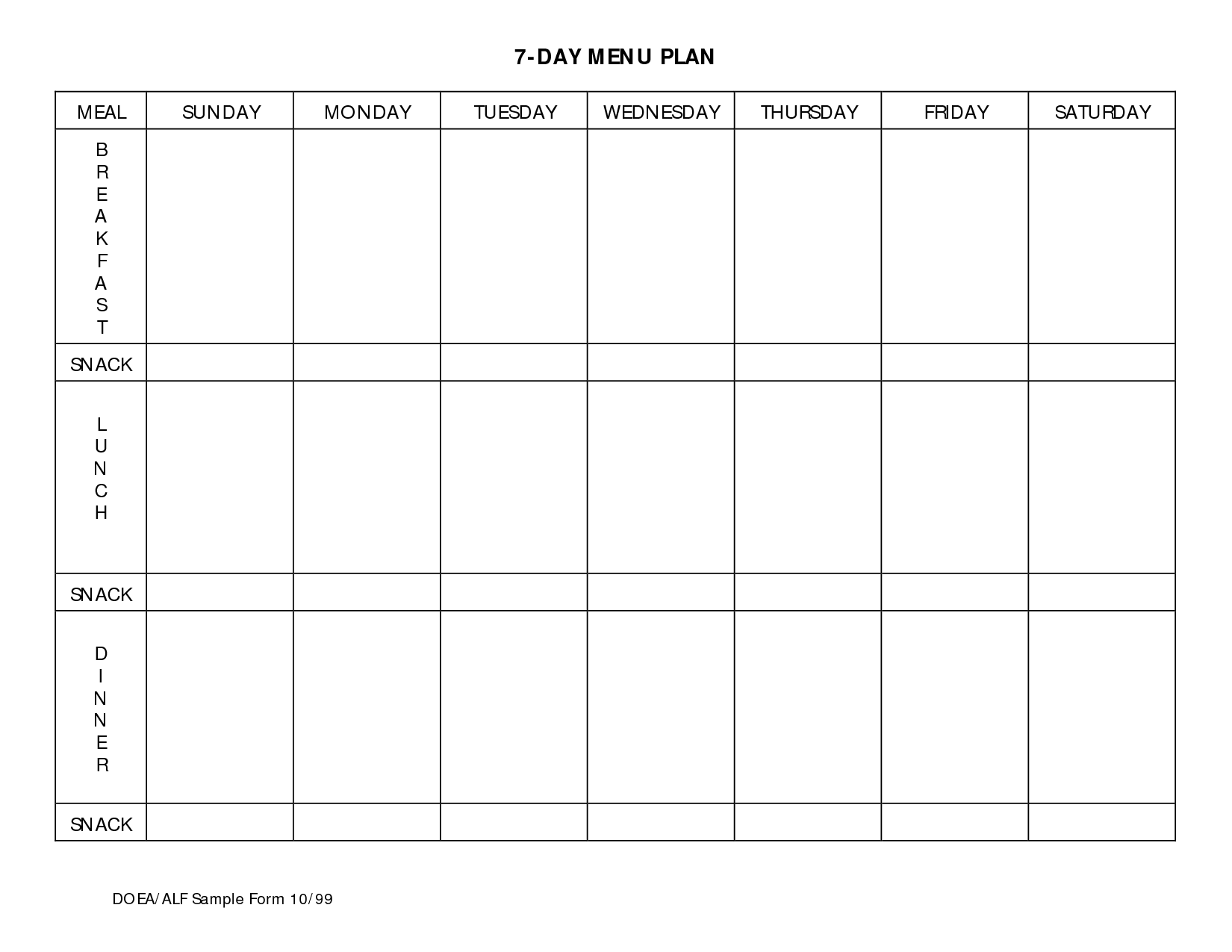 7 Day Meal Planner Template Meal Planning Calendar