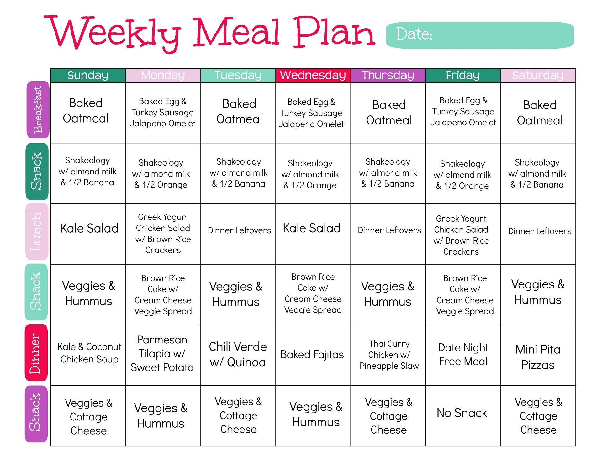 Printable Meal Plan To Lose Weight