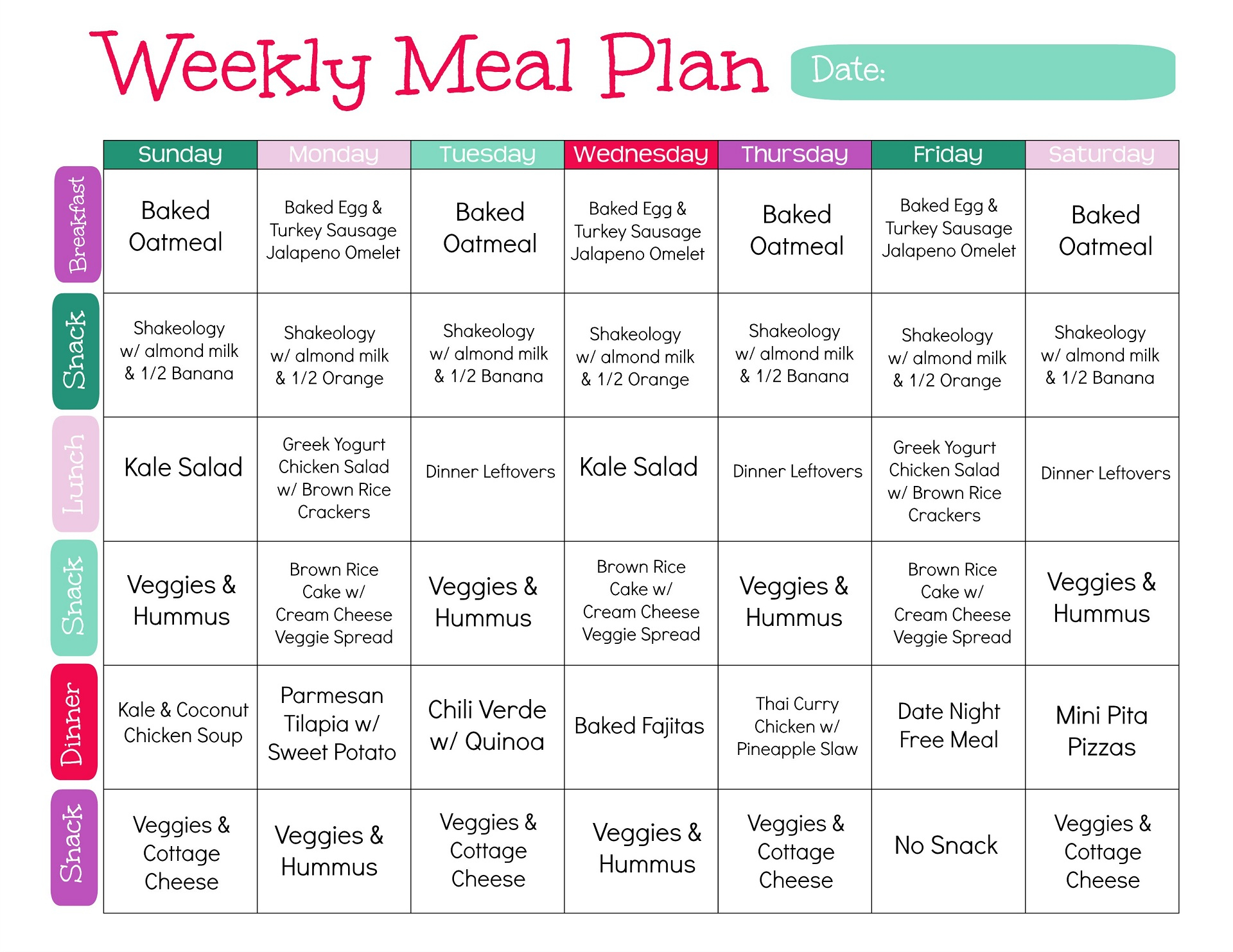 Printable Meal Plan To Lose Weight - PrintableDietPlan.com