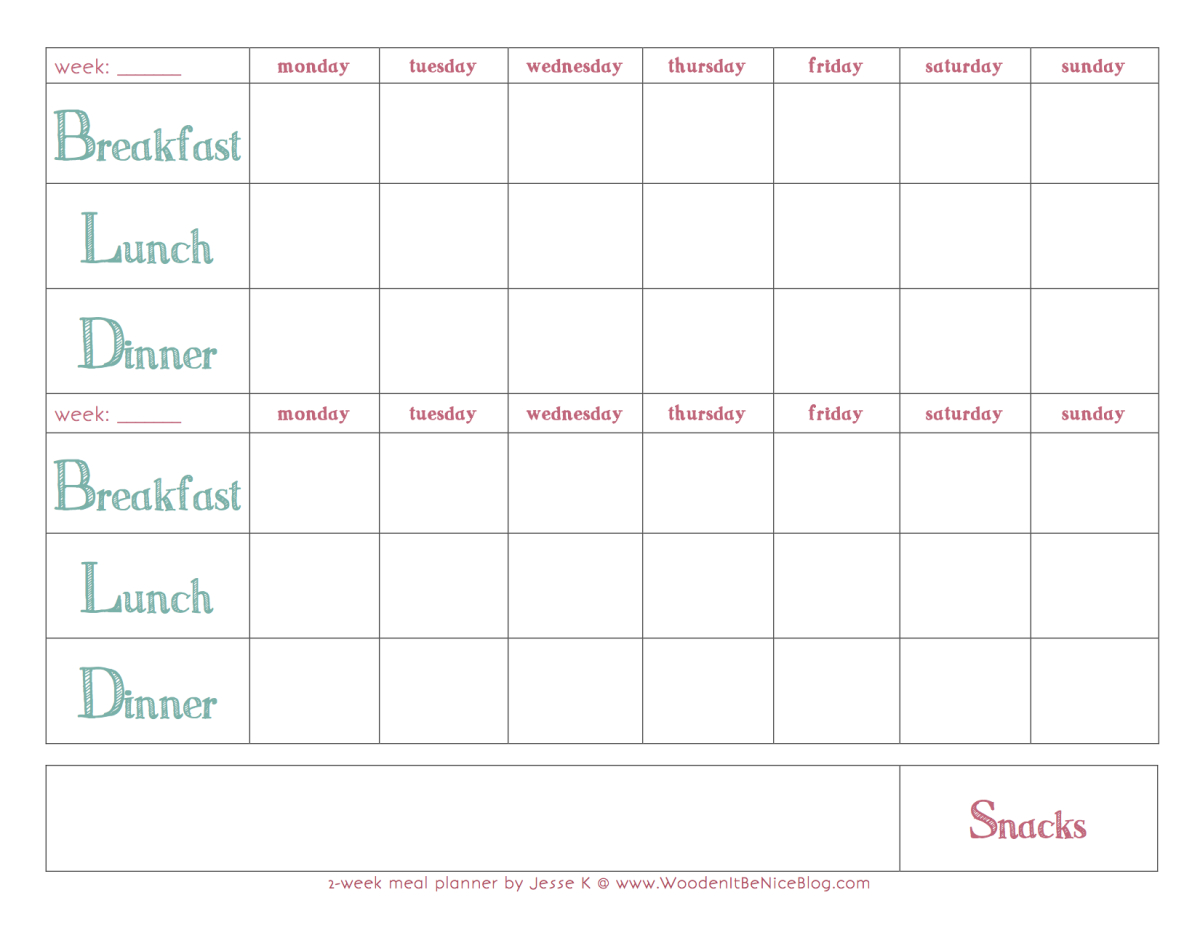 Biweekly Calendar Printable Monday Through Sunday 