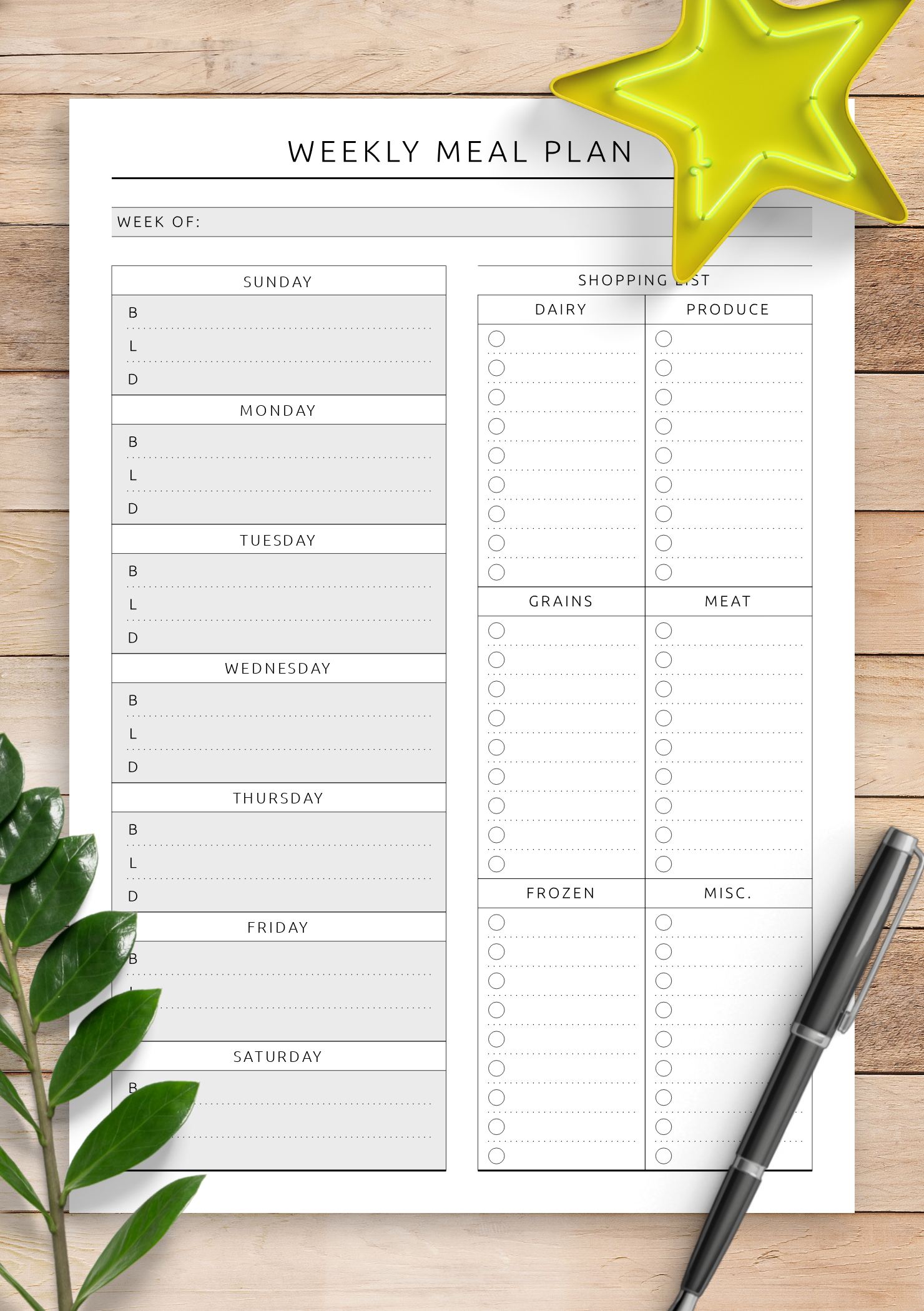 Download Printable Weekly Meal Plan With Shopping List 