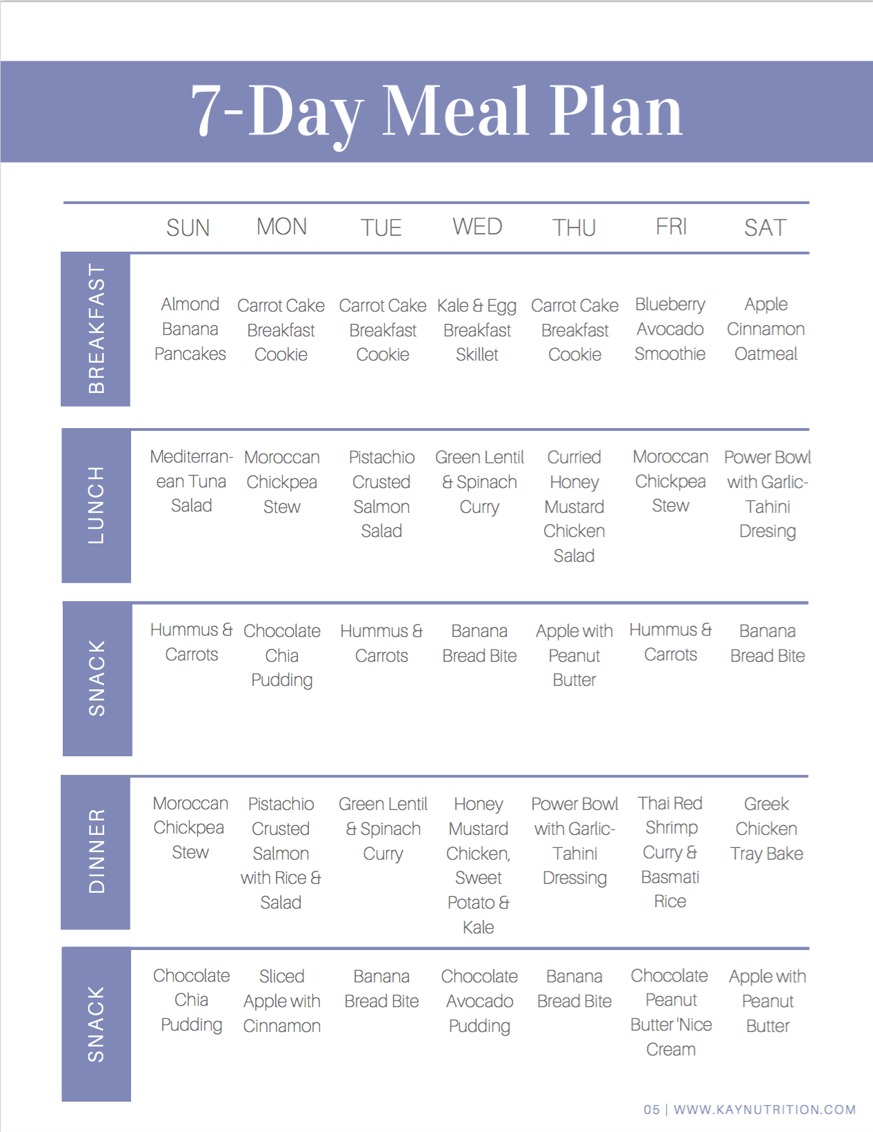 Printable 7 Day Diet Plan