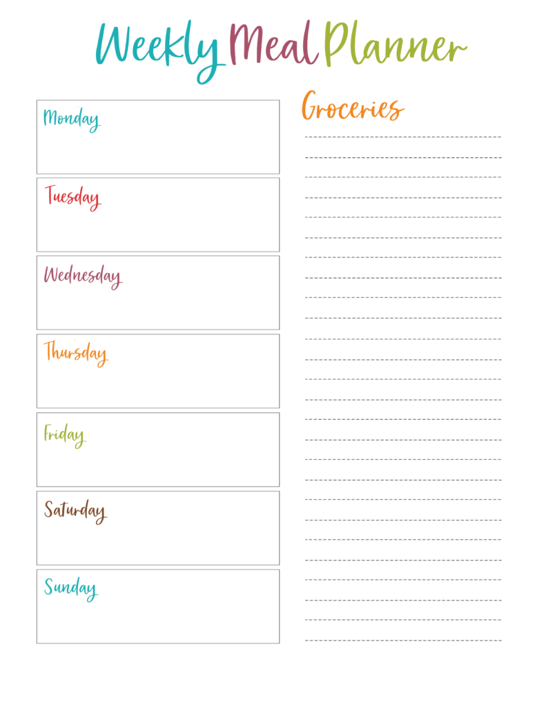 Free Downloadable Weekly Meal Planner And Grocery List 