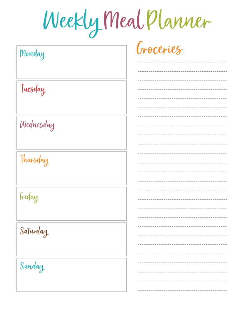 Free Downloadable Weekly Meal Planner And Grocery List