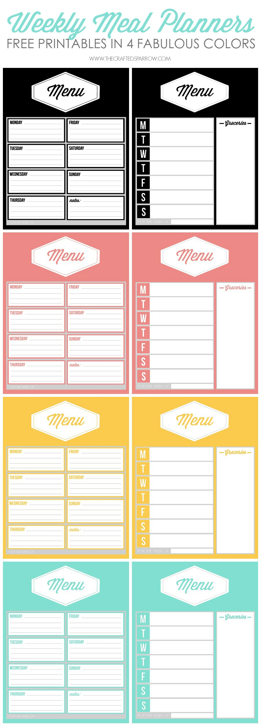 Free Printable Weekly Meal Planners