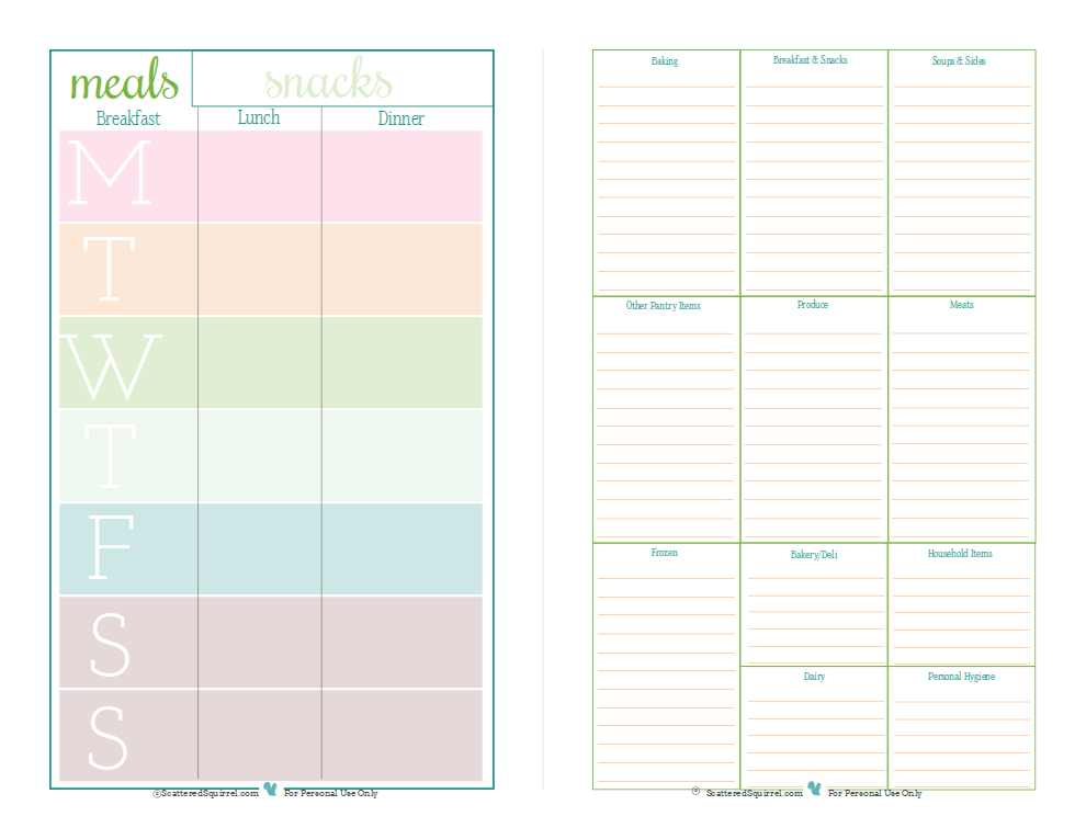 Half Size Meal Planner Half Page Planner Printables 