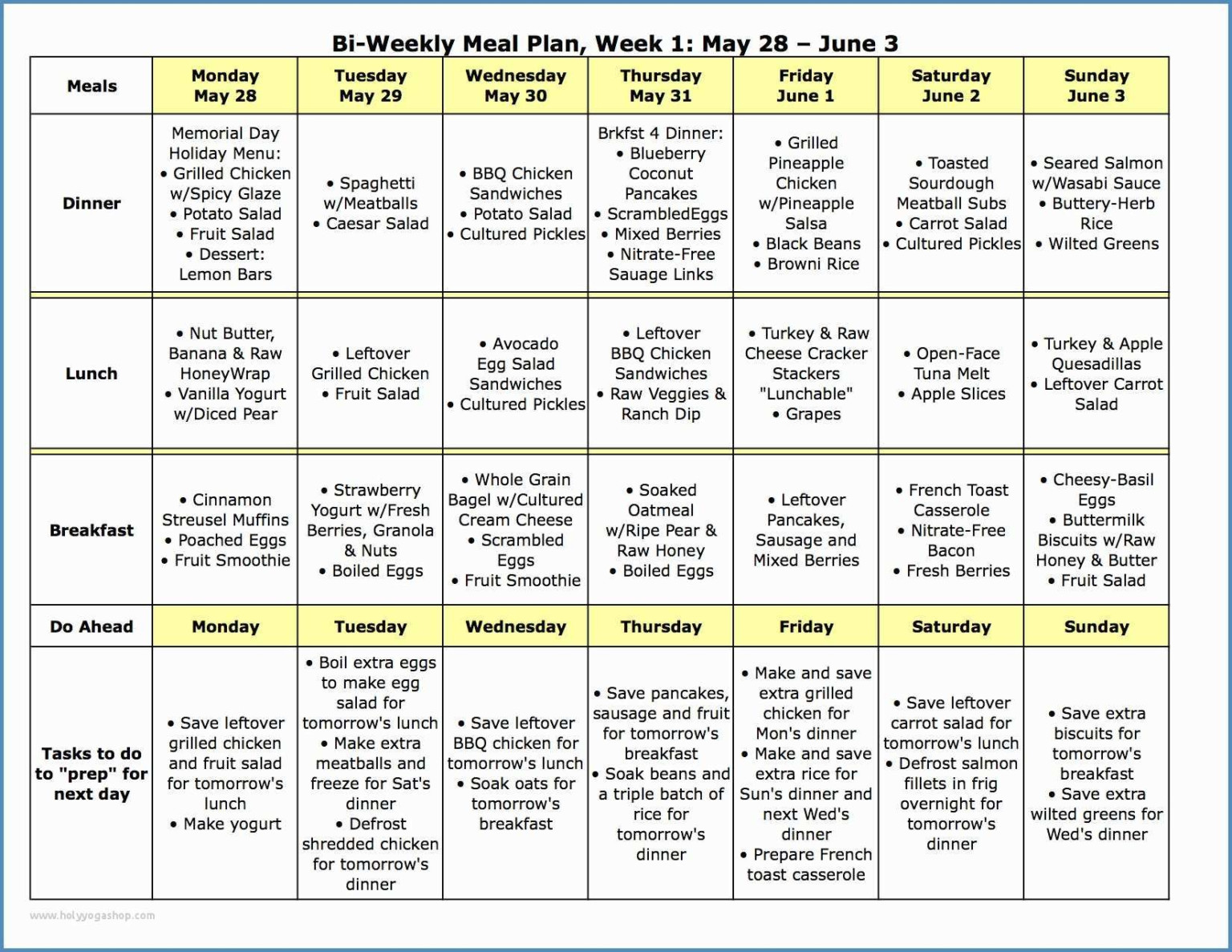 Diabetic Meal Plan Printable