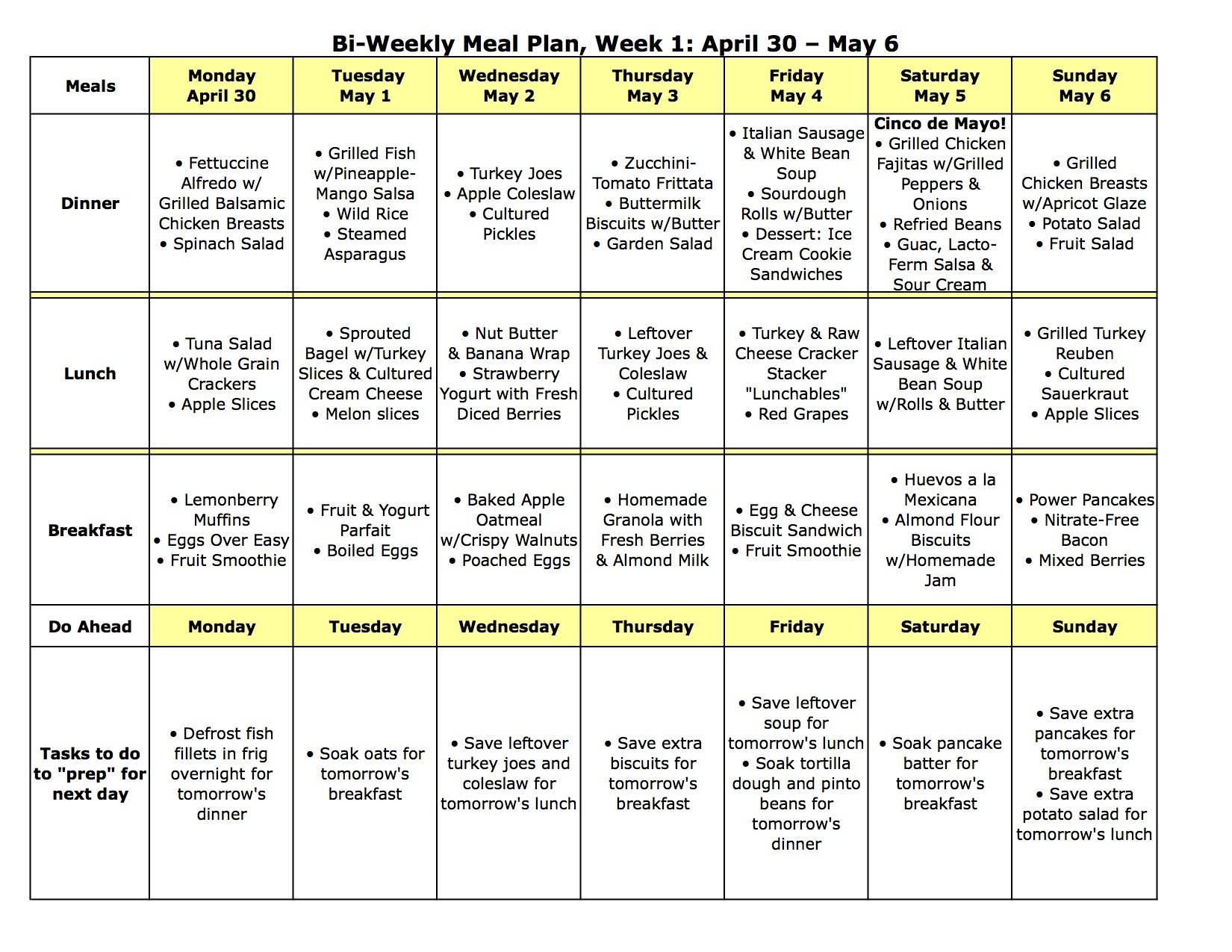 Meal Plan New Calendar Template House Plans 55320