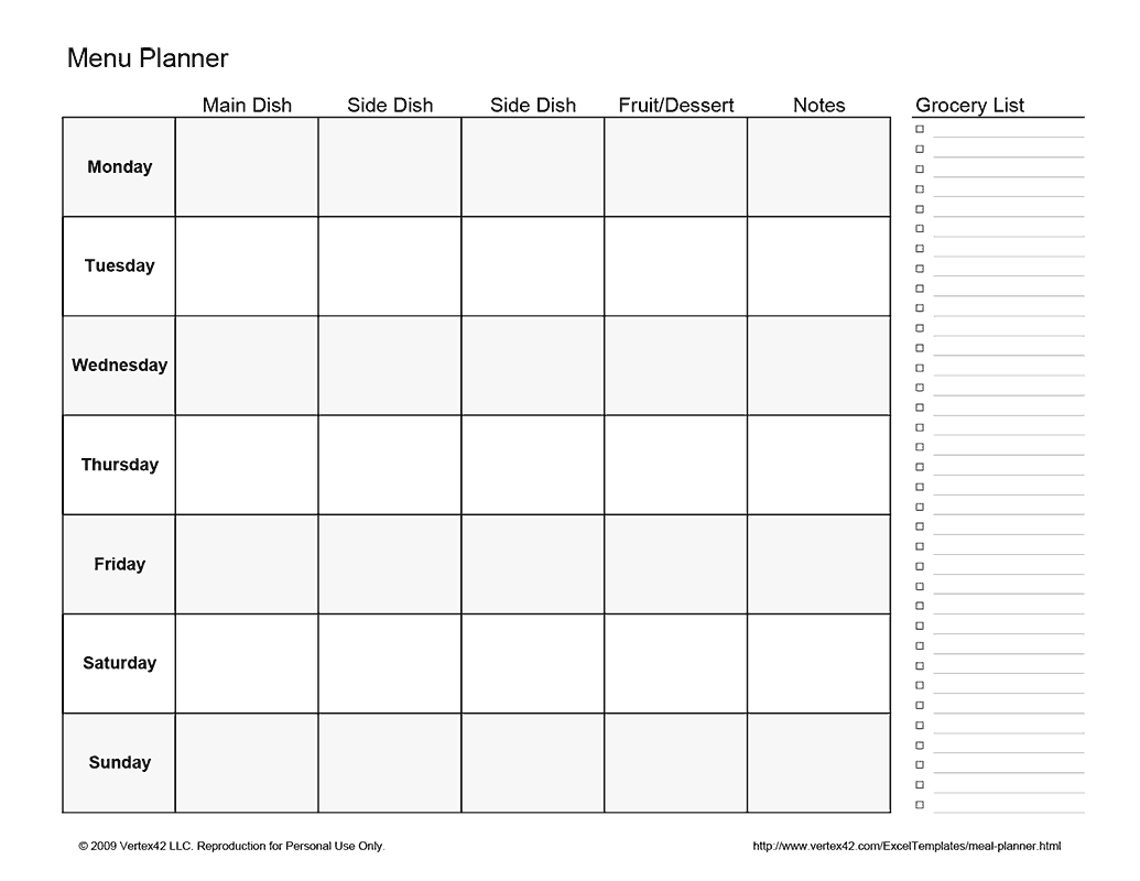 Meal Planner Template For Excel Weekly Meal Planner