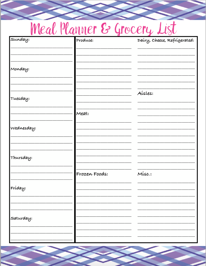 Menu Grocery Printables