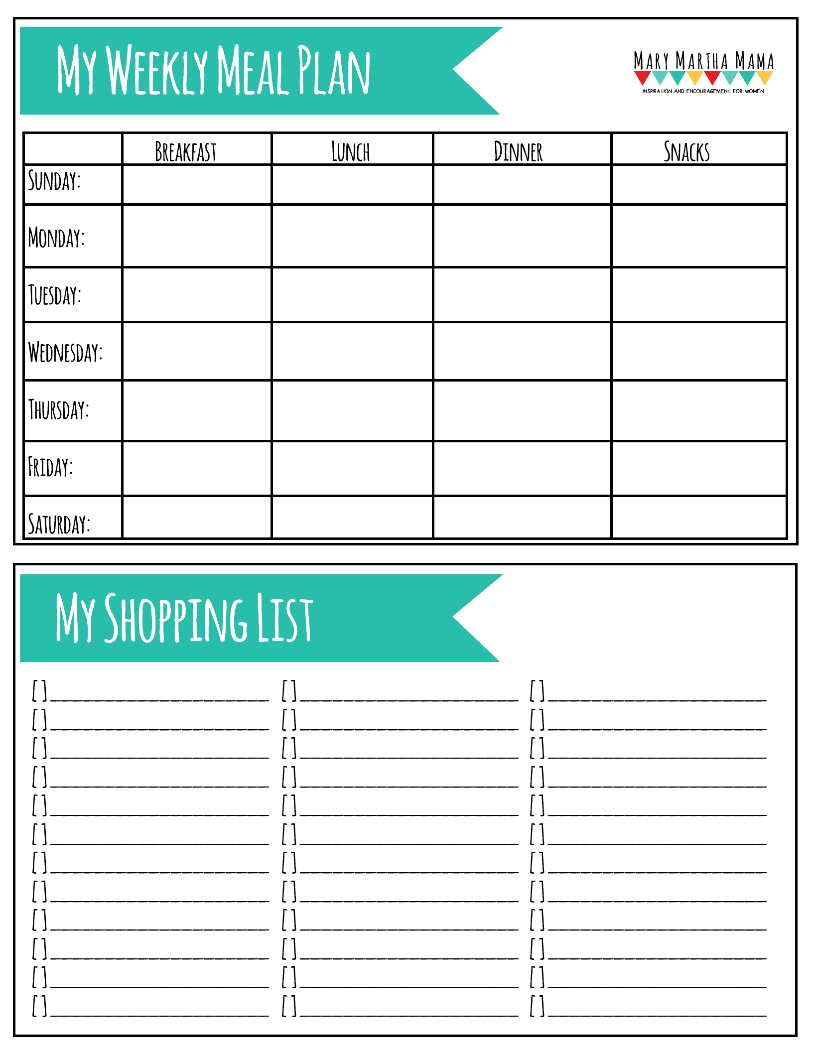 Printable Meal Plan Worksheet Mary Martha Mama