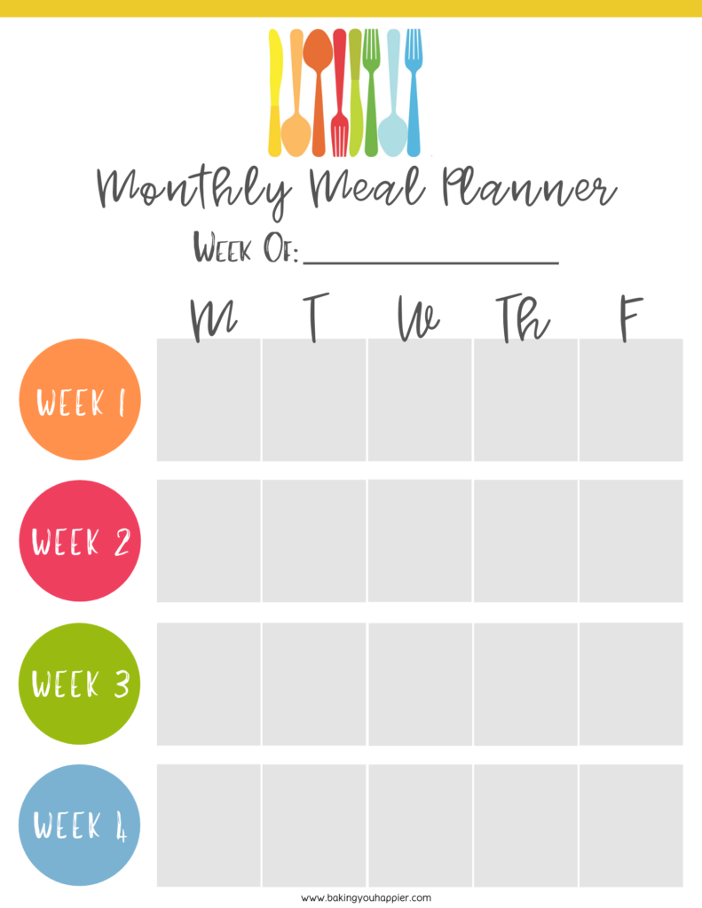 Printable Monthly Meal Planner Grocery List Baking You 