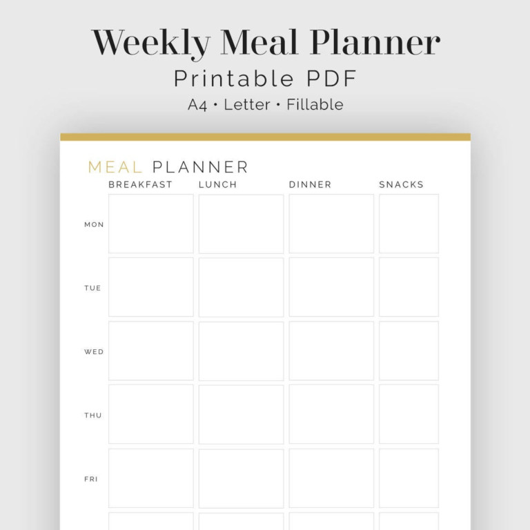 Weekly Meal Planner Fillable Printable PDF Meal