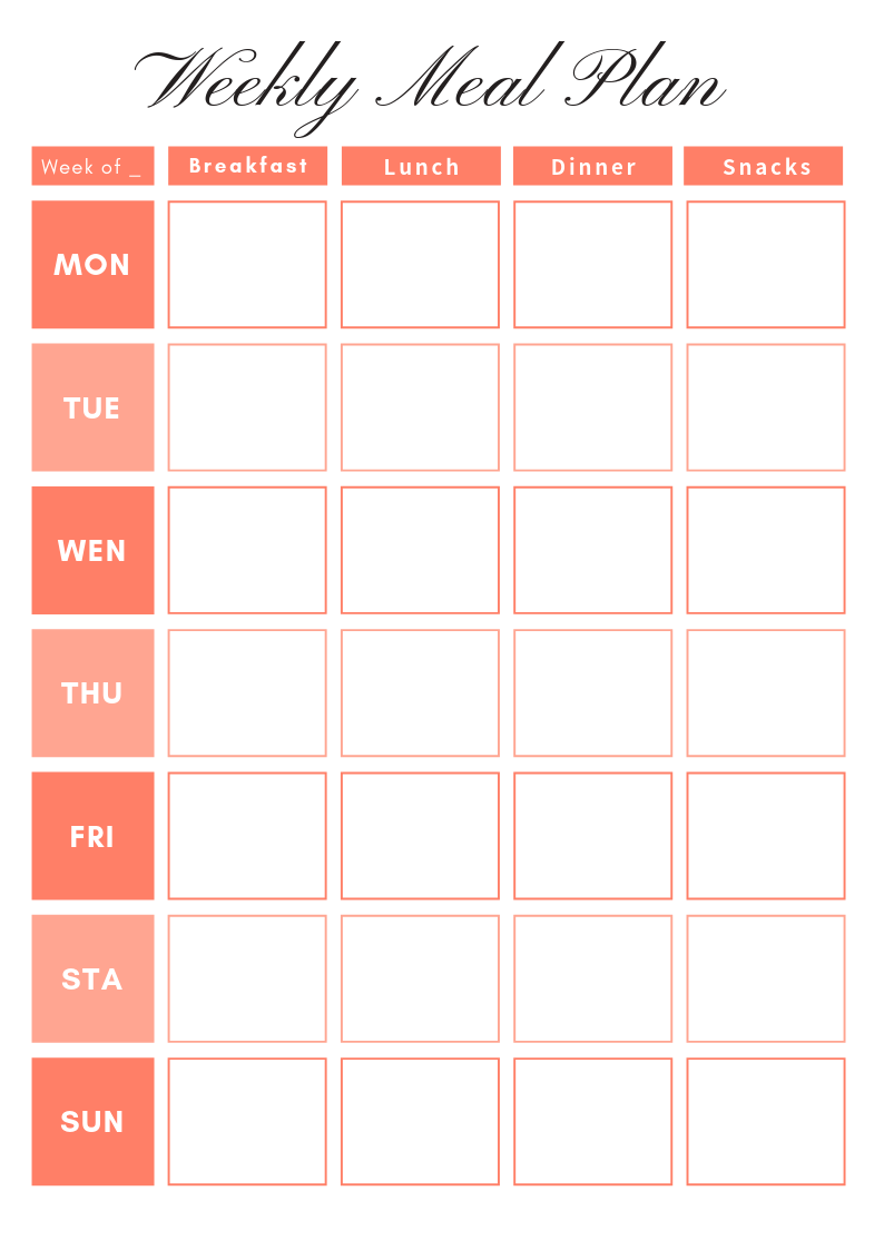 Printable Meal Plan Sheet