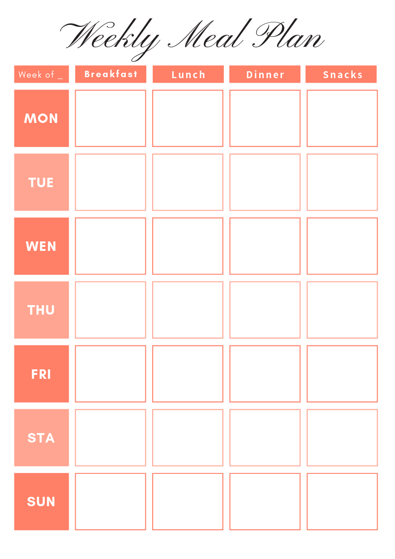 meal plan log sheet