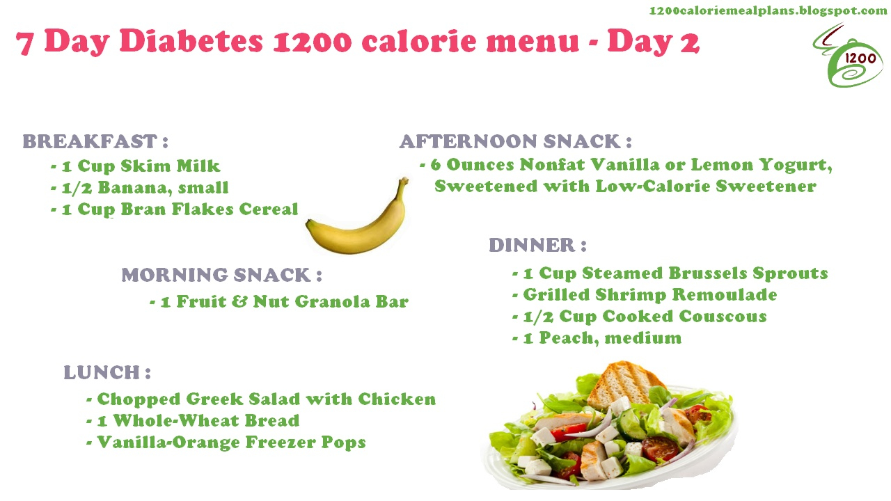 Diabetic Meal Plans 7 Day Diabetes 1200 Calorie Menu