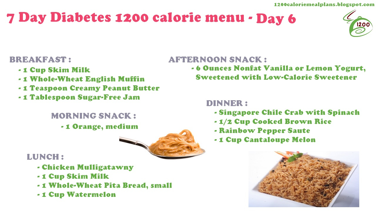 Diabetic Meal Plans 7 Day Diabetes 1200 Calorie Menu