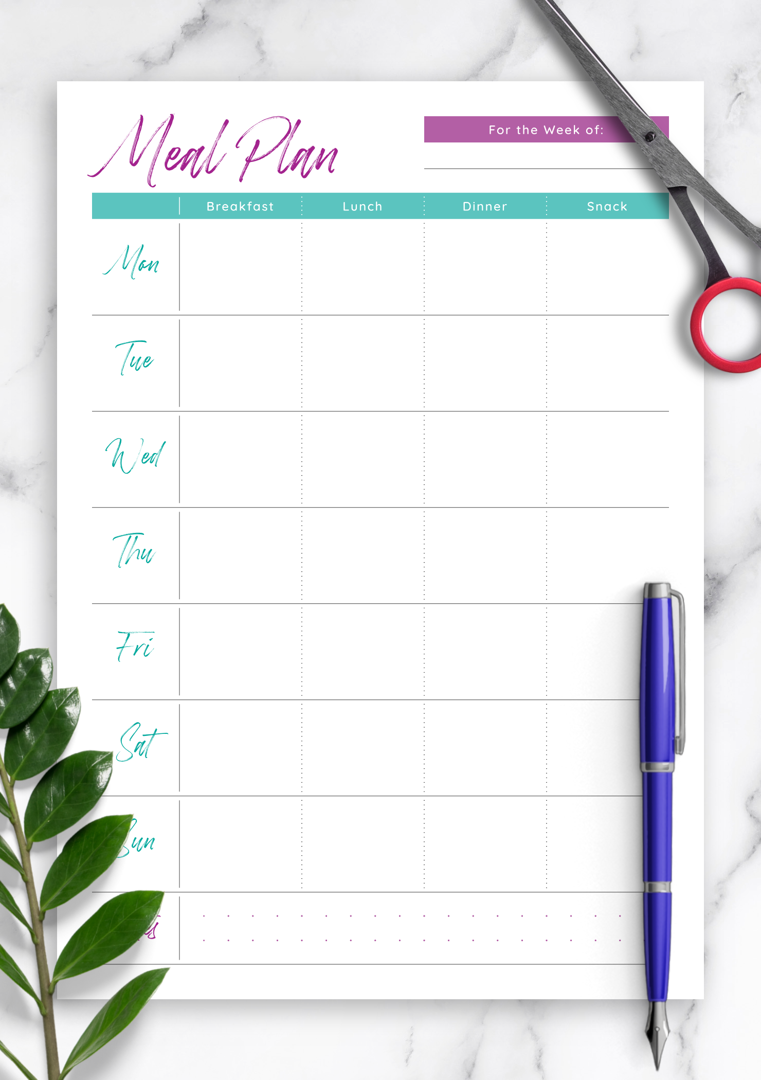 Download Printable Meal Plan For The Week PDF