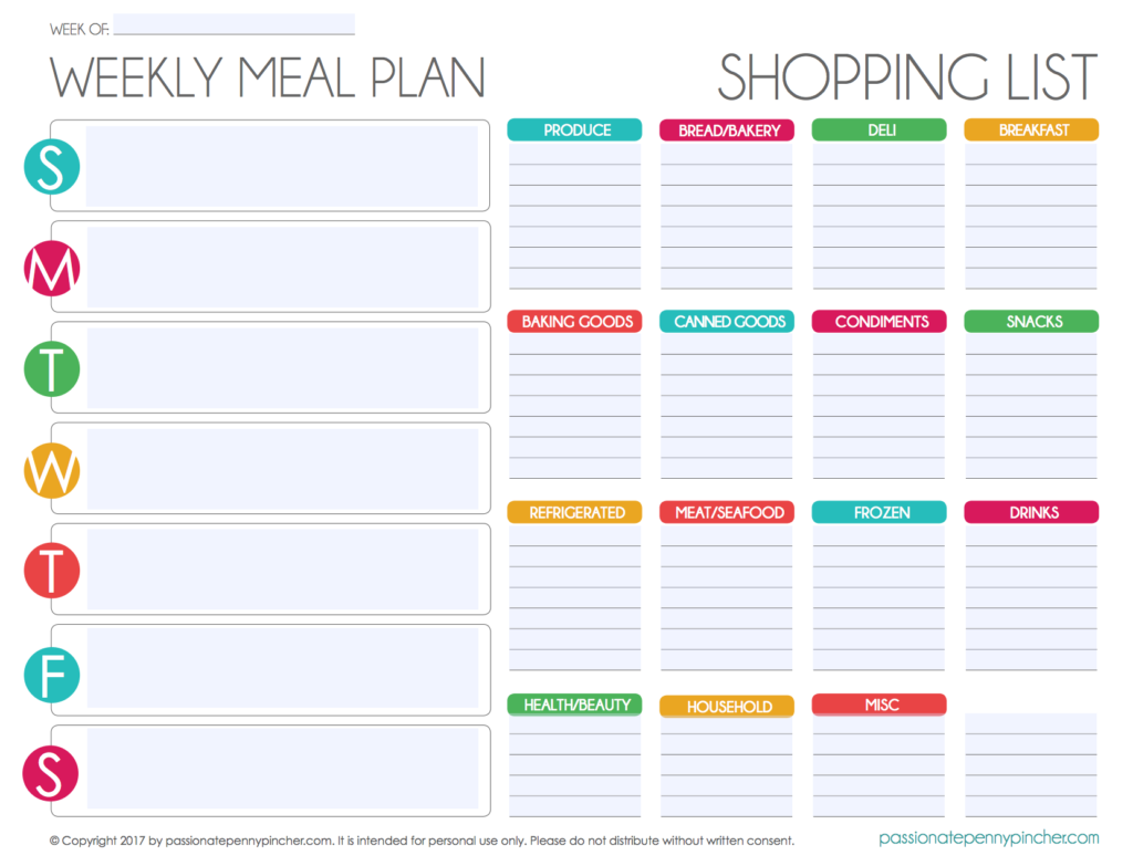 Free Editable Menu Plan And Grocery List Meal Planner 