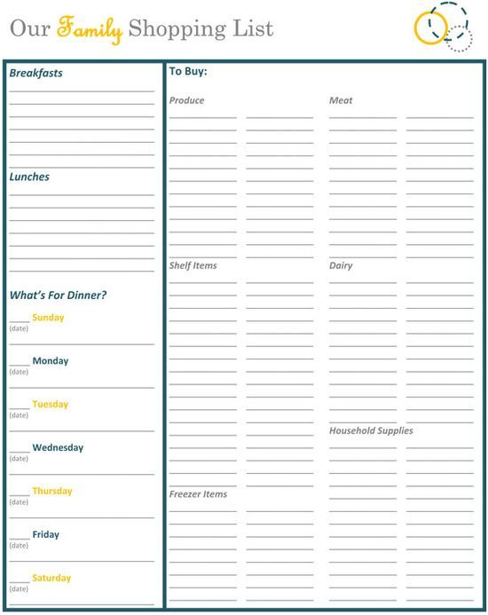 FREE One Week Shopping List Printable Weekly Meal 