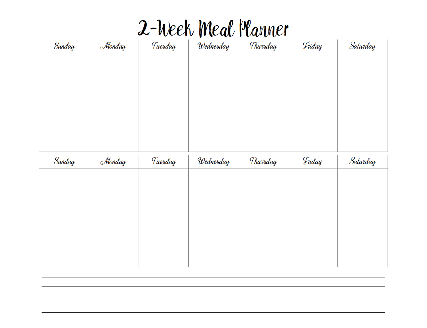 Free Printable 2 week Meal Planners 4 Designs