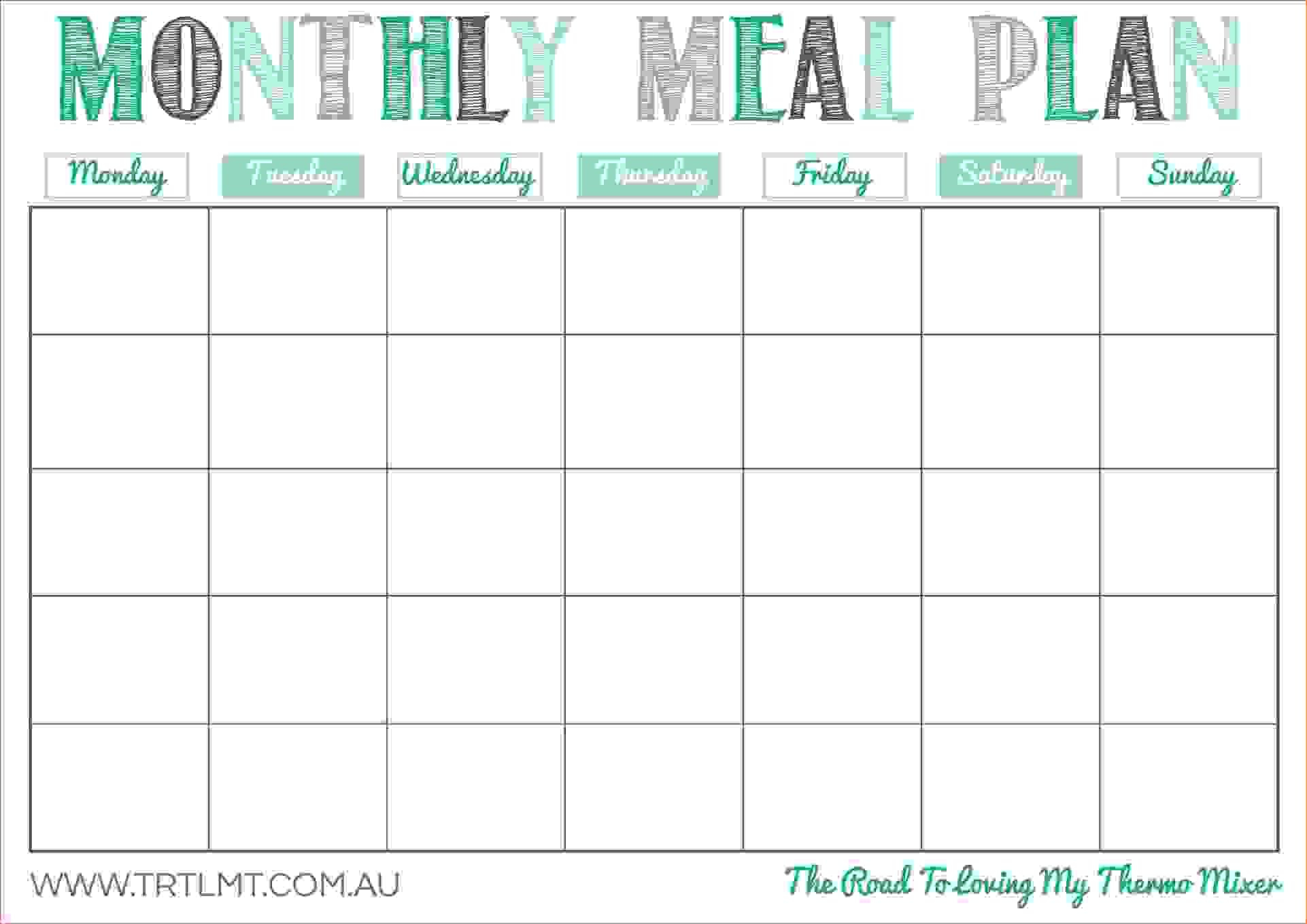Free Printable Monthly Meal Planner Template Meal 