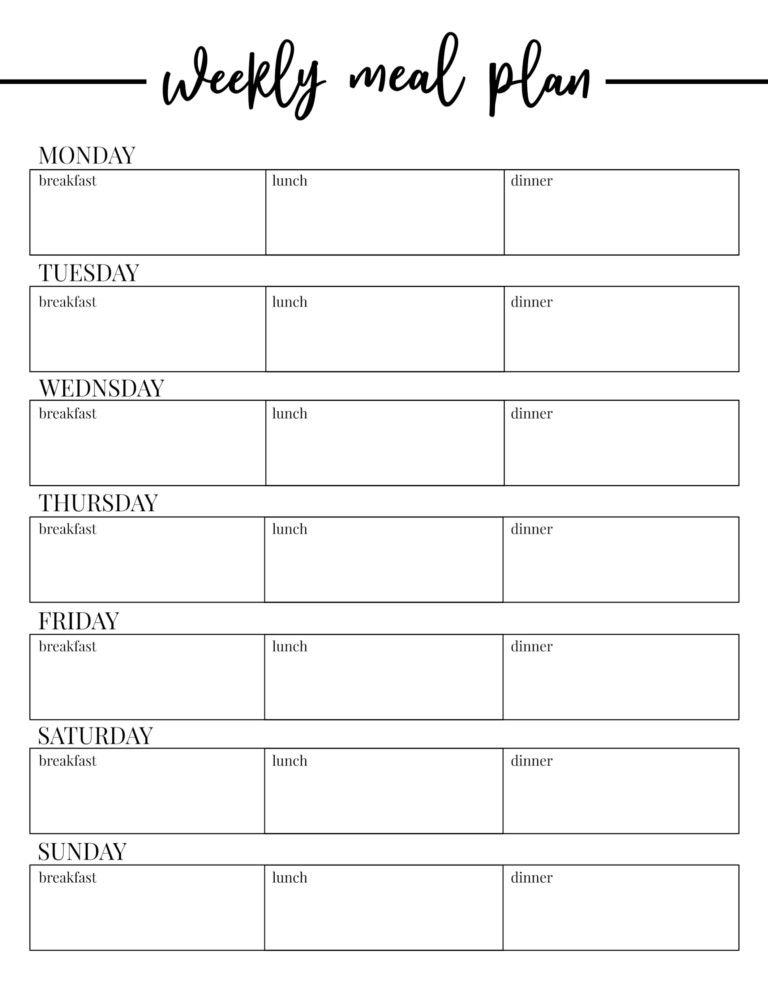 Free Printable Weekly Meal Plan Template Paper Trail Design