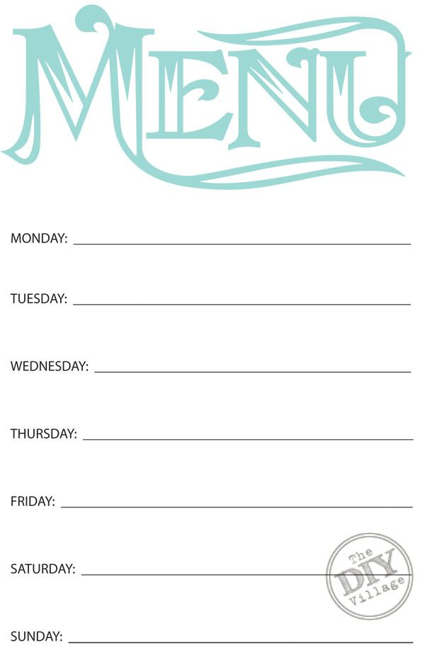 Free Printable Weekly Menu Planner The DIY Village 