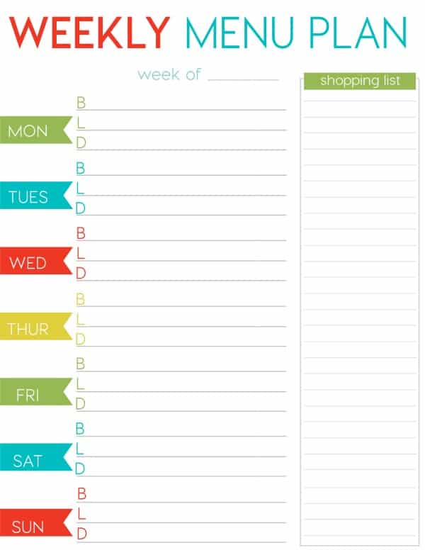 FREE Weekly Menu Planner Printable