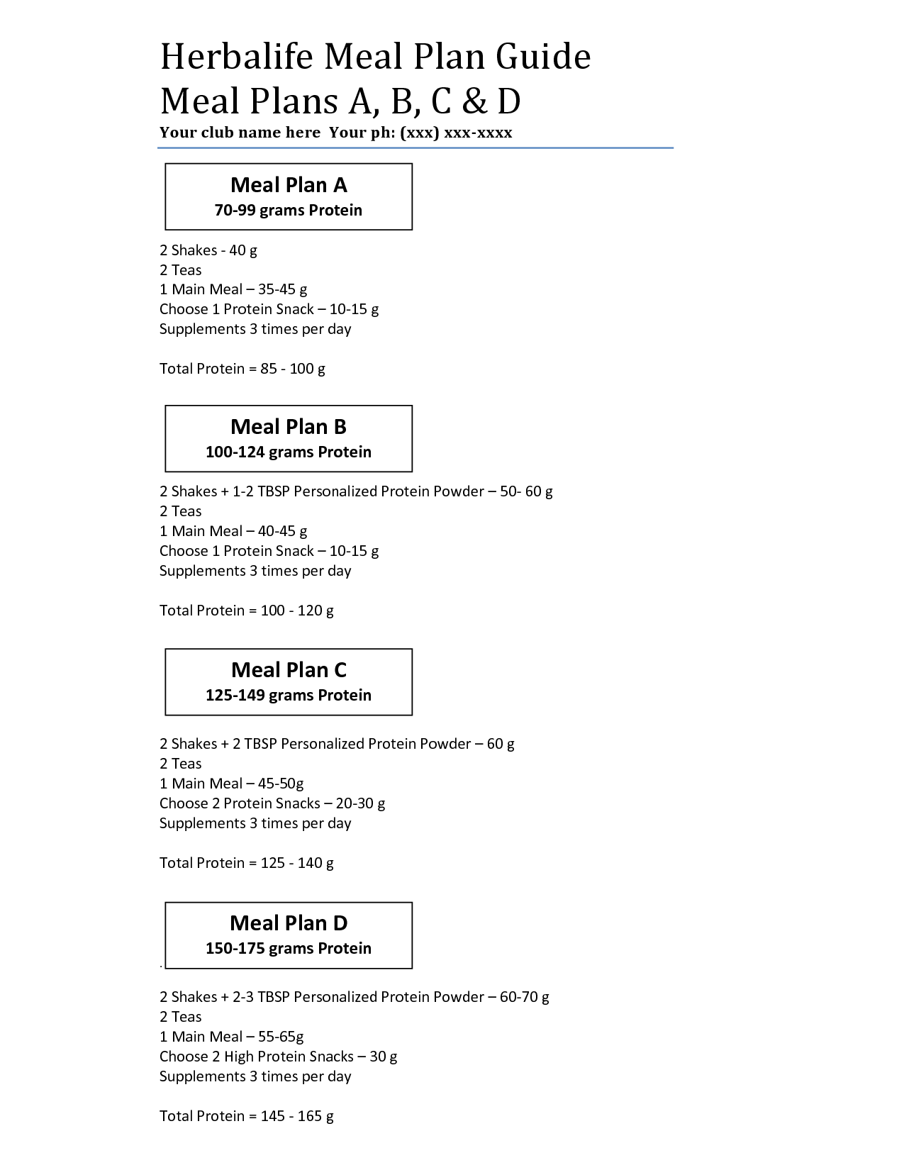 Herbalife Meal Plan Guide Herbalife Meal Plan Herbalife 