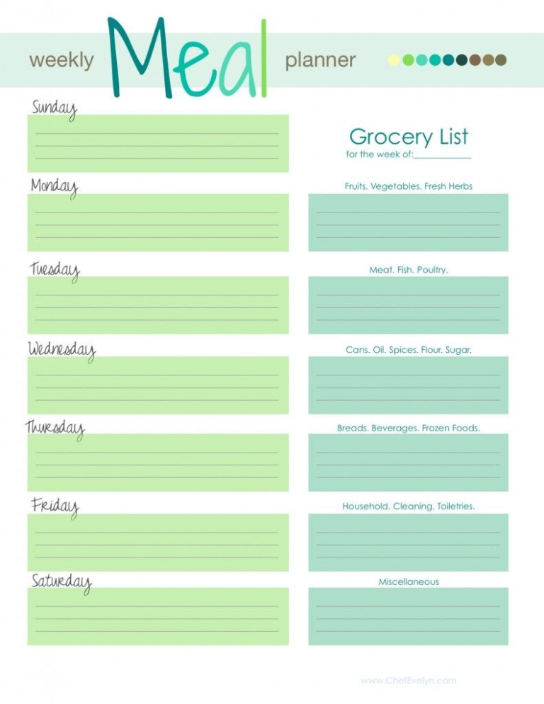 Menu Planner With Grocery List Template Template