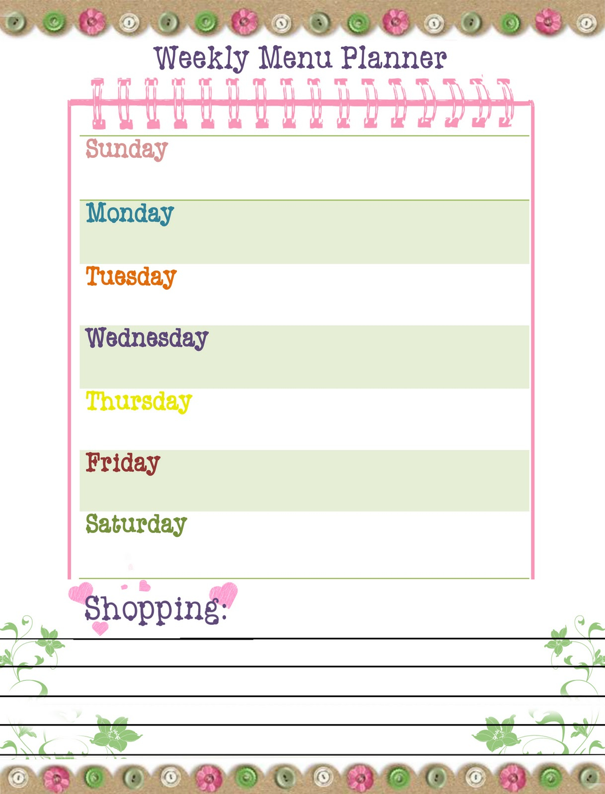 Our Way To Learn Weekly Menu Planner free Printable 