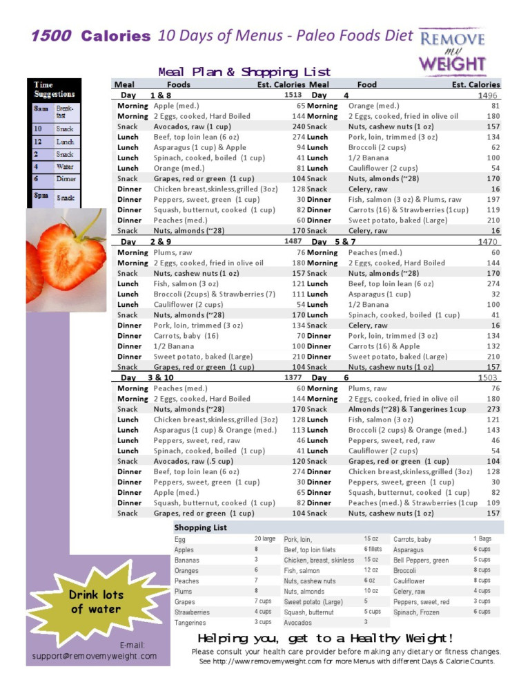 Paleo Diet 10 Day 1500 Calories A Day Meal Plan To Lose